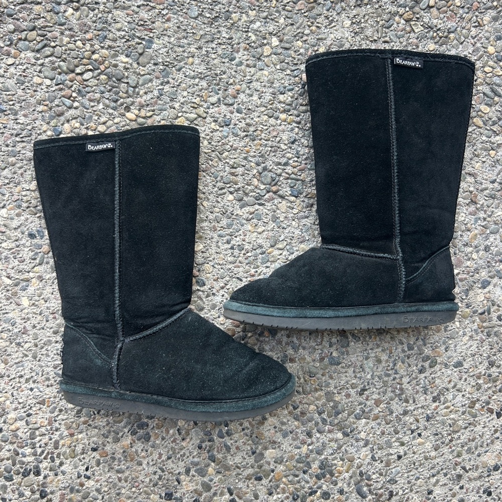 Bearpaw Black Tall Shearling Boots Size 6 Women’s Worn Cozy Winter Outdoor